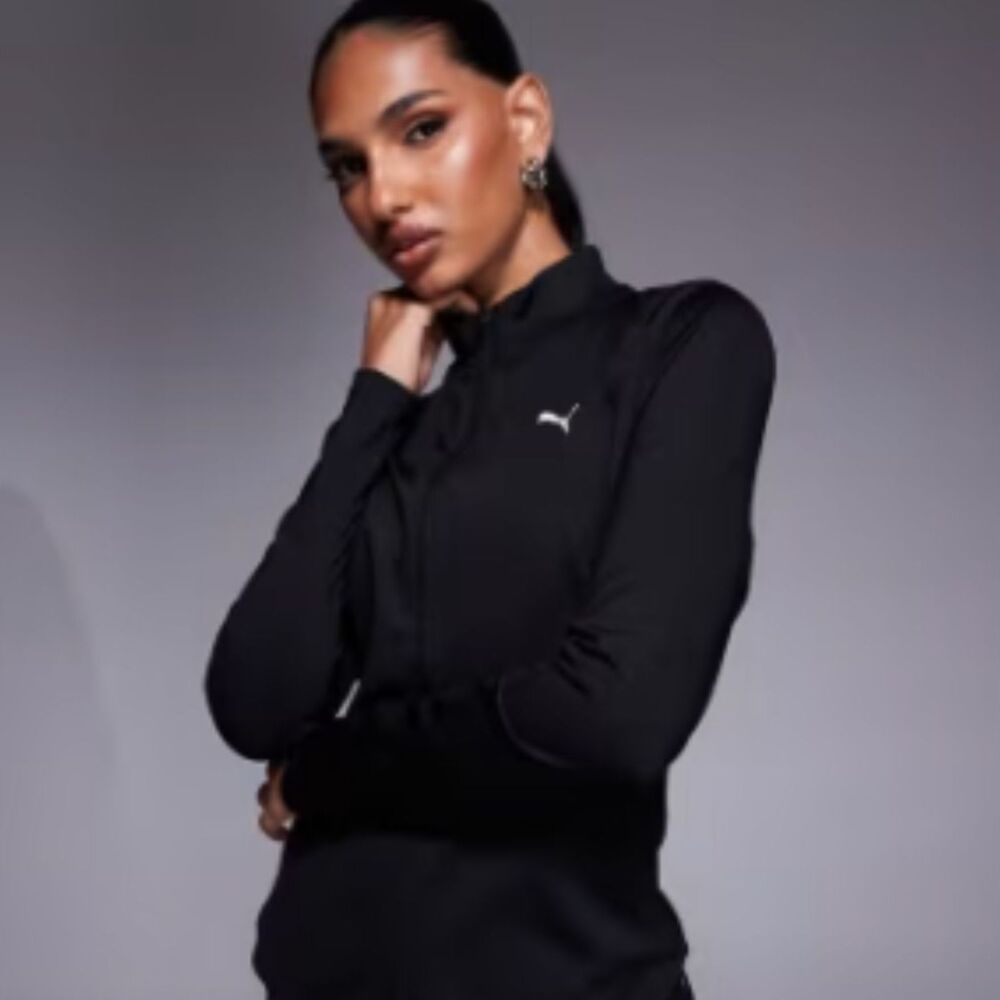 Puma Jacket Women's Size XL Black Full Zip Athleisure Sportwear Minimalist